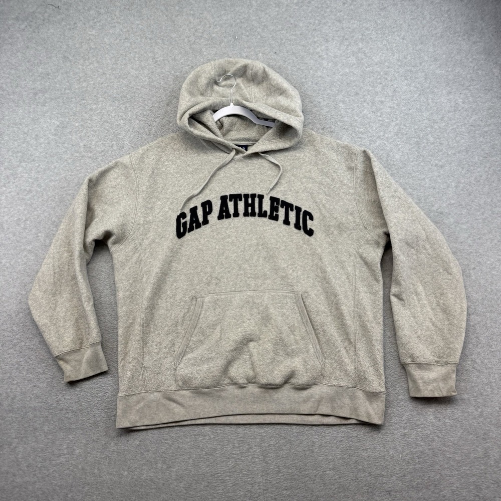 Vintage GAP Athletic Fleece‎ Pullover Hoodie Mens Size L Spell Out Beige Oatmeal